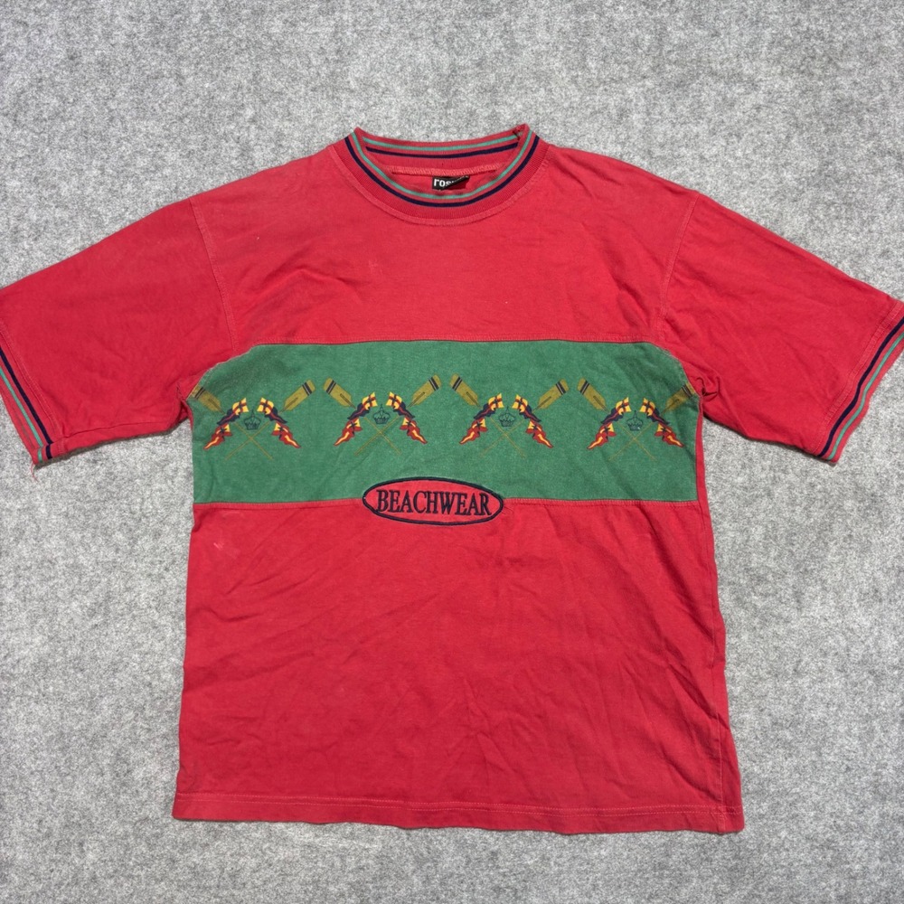 Vintage Rosner Beachwear Red Graphic T-Shirt Mens Short Sleeve Nautical Oars L